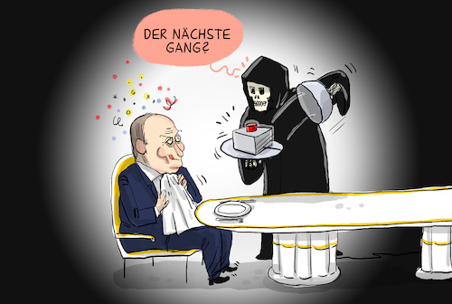 Cartoon: Abschreckungskräfte (medium) by leopold maurer tagged putin,tod,krieg,ukraine,atomwaffen,waffenarsenal,alarmbereitschaft,nato,osten,westen,macht,kalt,verrückt,wahnsinn,leopold,maurer,karikatur,cartoon,putin,tod,krieg,ukraine,atomwaffen,waffenarsenal,alarmbereitschaft,nato,osten,westen,macht,kalt,verrückt,wahnsinn,leopold,maurer,karikatur,cartoon