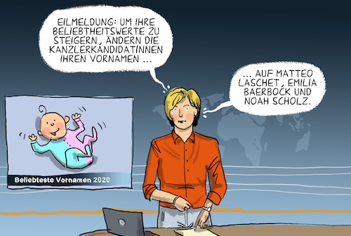 Cartoon: Beliebteste Vornamen 2020 (medium) by leopold maurer tagged vorname,baby,kind,2020,beliebt,kanzlerkandidat,kandidatin,baerbock,laschet,scholz,beliebtheit,name,noah,emilia,matteo,umfragewerte,leopold,maurer,karikatur,cartoon,comic,illustration,vorname,baby,kind,2020,beliebt,kanzlerkandidat,kandidatin,baerbock,laschet,scholz,beliebtheit,name,noah,emilia,matteo,umfragewerte,leopold,maurer,karikatur,cartoon,comic,illustration