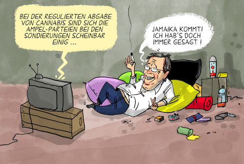 Cartoon: cannabis legalisierung (medium) by leopold maurer tagged sondierungen,koalition,ampel,jamaika,regierung,verhandlung,cannabis,abgabe,reguliert,laschet,cdu,spd,grüne,sondierungen,koalition,ampel,jamaika,regierung,verhandlung,cannabis,abgabe,reguliert,laschet,cdu,spd,grüne