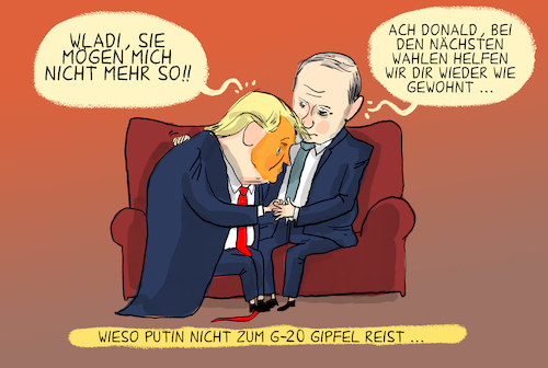 Cartoon: G-20 Gipfel ohne Putin (medium) by leopold maurer tagged trump,putin,wahlen,midterms,gipfel,g20,indonesien,usa,trost,russland,republikaner,demokraten,biden,beeinflussung,ukraine,krieg,leopold,maurer,cartoon,karikatur,trump,putin,wahlen,midterms,gipfel,g20,indonesien,usa,trost,russland,republikaner,demokraten,biden,beeinflussung,ukraine,krieg,leopold,maurer,cartoon,karikatur