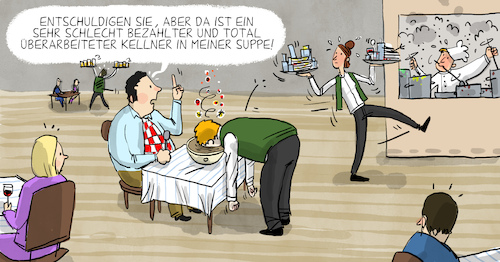 Cartoon: Gastronomie Personal (medium) by leopold maurer tagged gastronomie,personal,kellner,kellnerin,koch,köchin,tourismus,hotel,retaurant,bar,nachtgastronomie,suppe,fliege,bezahlung,mangel,arbeitsbedingungen,wochenenddienst,gastronomie,personal,kellner,kellnerin,koch,köchin,tourismus,hotel,retaurant,bar,nachtgastronomie,suppe,fliege,bezahlung,mangel,arbeitsbedingungen,wochenenddienst