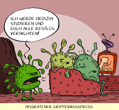 Cartoon: grippevirus (medium) by leopold maurer tagged grippe,erkältung,virus,missraten,medizin,grippe,erkältung,virus,missraten,medizin