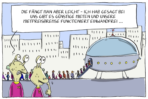 Cartoon: günstige mieten (medium) by leopold maurer tagged mietpreisbremse,miete,günstig,unbezahlbar,ufo,ausserirdische,mieter,vermieter,immobilien,immobilienhai,mietpreisbremse,miete,günstig,unbezahlbar,ufo,ausserirdische,mieter,vermieter,immobilien,immobilienhai