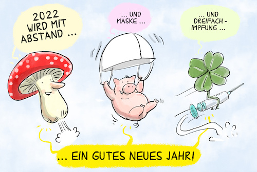 Cartoon: Gutes Neues Jahr! (medium) by leopold maurer tagged jahreswechsel,silvester,gluecksbringer,glueck,pandemie,maske,impfung,booster,abstand,corona,covid,hoffnung,karikatur,cartoon,illustration,leopold,maurer,jahreswechsel,silvester,gluecksbringer,glueck,pandemie,maske,impfung,booster,abstand,corona,covid,hoffnung,karikatur,cartoon,illustration,leopold,maurer