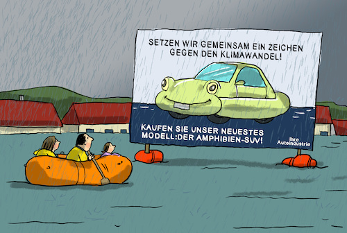 Cartoon: Klimawandel und Überschwemmungen (medium) by leopold maurer tagged klimawandel,ueberschwemmungen,starkregen,ueberflutungen,versaeumnisse,autoindustrie,suv,amphibienfahrzeug,klimawandel,ueberschwemmungen,starkregen,ueberflutungen,versaeumnisse,autoindustrie,suv,amphibienfahrzeug