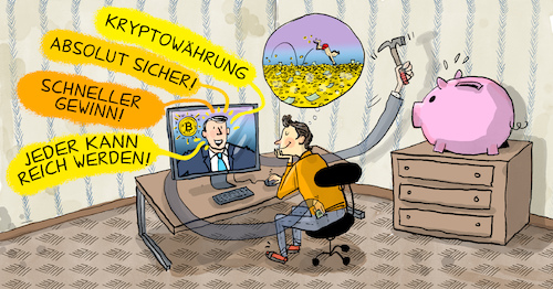 Cartoon: Kryptobetrug (medium) by leopold maurer tagged betrug,abzocke,kryptowaehrung,kryptobetrug,online,sparschwein,information,praevention,anlage,geld,waehrung,naiv,leopold,maurer,cartoon,karikatur,betrug,abzocke,kryptowaehrung,kryptobetrug,online,sparschwein,information,praevention,anlage,geld,waehrung,naiv,leopold,maurer,cartoon,karikatur