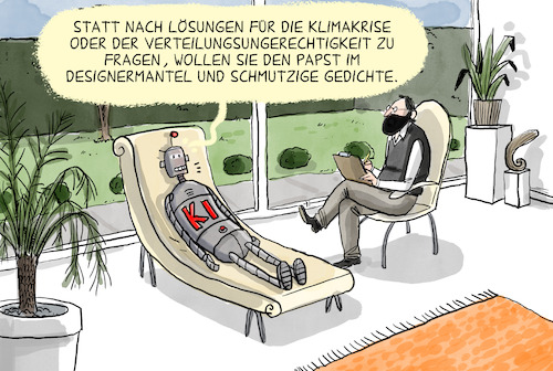 Cartoon: Künstliche Intelligenz (medium) by leopold maurer tagged ki,ai,intelligenz,chatgpt,künstlich,fragen,schreiben,stimme,bilder,deepfake,foto,montage,psychologe,therapie,therapeut,klimakrise,verteilungsgerechtigkeit,weltfrieden,gedichte,artikel,bücher,kunst,leopold,maurer,cartoon,karikatur,ki,ai,intelligenz,chatgpt,künstlich,fragen,schreiben,stimme,bilder,deepfake,foto,montage,psychologe,therapie,therapeut,klimakrise,verteilungsgerechtigkeit,weltfrieden,gedichte,artikel,bücher,kunst,leopold,maurer,cartoon,karikatur