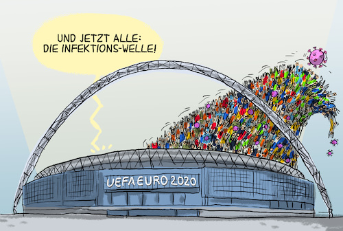 Cartoon: La Ola Euro 2020 (medium) by leopold maurer tagged fussball,euro,turnier,stadion,wembley,corona,pandemie,welle,infektionen,cluster,sport,england,la,ola,fussball,euro,turnier,stadion,wembley,corona,pandemie,welle,infektionen,cluster,sport,england,la,ola