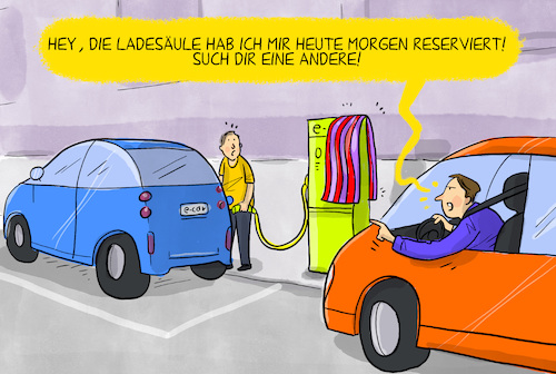 Cartoon: Ladesäulenmangel (medium) by leopold maurer tagged auto,cartoon,autocartoon,mobilitaet,ladesaeule,netz,mangel,mehr,autos,als,ladesaeulen,handtuch,reservierung,streit,laden,strom,energie,leopold,maurer,karikatur,auto,cartoon,autocartoon,mobilitaet,ladesaeule,netz,mangel,mehr,autos,als,ladesaeulen,handtuch,reservierung,streit,laden,strom,energie,leopold,maurer,karikatur