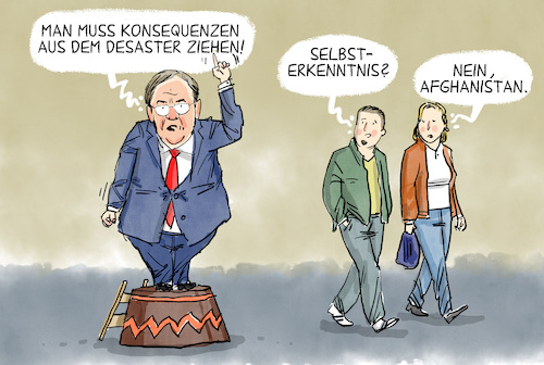 Cartoon: Laschet fordert Konsequenzen (medium) by leopold maurer tagged laschet,armin,cdu,afghanistan,machtübernahme,taliban,bundestagswahl,wahlkampf,kanzlerkanditat,evakuierung,kabul,bundeswehr,laschet,armin,cdu,afghanistan,machtübernahme,taliban,bundestagswahl,wahlkampf,kanzlerkanditat,evakuierung,kabul,bundeswehr