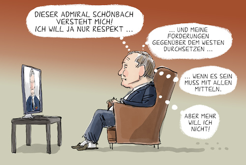 Cartoon: Marinechef Schönbach (medium) by leopold maurer tagged admiral,schönbach,ukraine,putin,krim,truppen,krise,nato,usa,europa,respekt,forderungen,autokrat,vladimir,marinechef,russland,deutschland,krieg,frieden,waffen,leopold,maurer,cartoon,karikatur,admiral,schönbach,ukraine,putin,krim,truppen,krise,nato,usa,europa,respekt,forderungen,autokrat,vladimir,marinechef,russland,deutschland,krieg,frieden,waffen,leopold,maurer,cartoon,karikatur