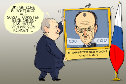 Cartoon: Merz und die Sozialtouristen (medium) by leopold maurer tagged merz,friedrich,cdu,aussage,sozialtouristen,flüchtlinge,krieg,heimaturlaub,ukraine,frauen,kinder,tod,elend,putin,russland,pro,leopold,maurer,karikatur,cartoon,merz,friedrich,cdu,aussage,sozialtouristen,flüchtlinge,krieg,heimaturlaub,ukraine,frauen,kinder,tod,elend,putin,russland,pro,leopold,maurer,karikatur,cartoon