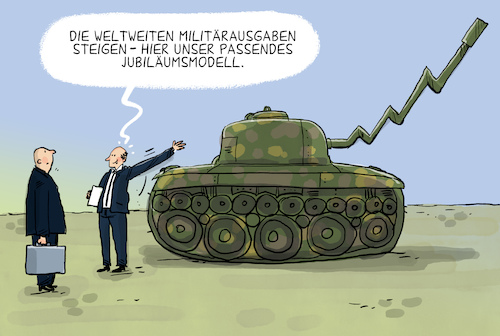 Cartoon: Militärausgaben Rekordhöhe (medium) by leopold maurer tagged militärausgaben,rekordhöhe,militär,krieg,konflikte,rüstungsindustrie,budget,soldaten,waffen,panzer,gewinne,umsätze,ukraine,russland,munition,leopold,maurer,karikatur,cartoon,militärausgaben,rekordhöhe,militär,krieg,konflikte,rüstungsindustrie,budget,soldaten,waffen,panzer,gewinne,umsätze,ukraine,russland,munition,leopold,maurer,karikatur,cartoon