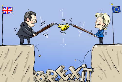 Cartoon: Neuanfang nach dem Brexit (medium) by leopold maurer tagged brexit,eu,neuanfang,abkommen,verteidigung,fischerei,lebensmittelkontrollen,einigung,zusammenarbeit,van,der,leyen,premier,komission,gb,großbritannien,starmer,cartoon,karikatur,leopold,maurer,brexit,eu,neuanfang,abkommen,verteidigung,fischerei,lebensmittelkontrollen,einigung,zusammenarbeit,van,der,leyen,premier,komission,gb,großbritannien,starmer,cartoon,karikatur,leopold,maurer