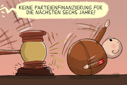 Cartoon: Parteienfinanzierung NPD (medium) by leopold maurer tagged heimat,npd,parteienfinanzierung,streichung,bundesverfassungsgericht,deutschland,partei,afd,verboz,blaupause,stehaufmännchen,richter,hammer,sechs,jahre,leopold,maurer,karikatur,cartoon,heimat,npd,parteienfinanzierung,streichung,bundesverfassungsgericht,deutschland,partei,afd,verboz,blaupause,stehaufmännchen,richter,hammer,sechs,jahre,leopold,maurer,karikatur,cartoon