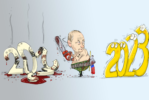 Cartoon: Rückblick und Ausblick (medium) by leopold maurer tagged putin,krieg,ukraine,angriff,tod,tote,kriegsverbrechen,blut,leid,trauer,flucht,krise,nato,westen,russland,autokratie,demokratie,sanktionen,eu,energie,inflation,gas,strom,geld,schulterschluss,biden,scholz,macron,patriot,usa,selensky,präsident,2022,2023,zerstörung,atomkraft,atomwaffen,drohung,rückzug,truppen,bewegung,panzer,waffen,ampel,regierung,deutschland,leopold,maurer,cartoon,karikatur,jahresrückblick,hoffnung,mut,solidarität,putin,krieg,ukraine,angriff,tod,tote,kriegsverbrechen,blut,leid,trauer,flucht,krise,nato,westen,russland,autokratie,demokratie,sanktionen,eu,energie,inflation,gas,strom,geld,schulterschluss,biden,scholz,macron,patriot,usa,selensky,präsident,2022,2023,zerstörung,atomkraft,atomwaffen,drohung,rückzug,truppen,bewegung,panzer,waffen,ampel,regierung,deutschland,leopold,maurer,cartoon,karikatur,jahresrückblick,hoffnung,mut,solidarität