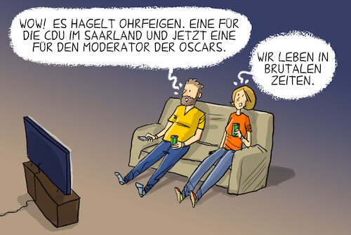 Cartoon: Saarland und die Oscars (medium) by leopold maurer tagged oscar,2022,verleihung,ohrfeige,will,smith,chris,rock,frau,saarland,wahl,cdu,absturz,spd,gewinner,verlierer,bester,hauptdarsteller,brutal,krieg,pandemie,corona,ukraine,gewalt,satire,leopold,maurer,karikatur,cartoon,oscar,2022,verleihung,ohrfeige,will,smith,chris,rock,frau,saarland,wahl,cdu,absturz,spd,gewinner,verlierer,bester,hauptdarsteller,brutal,krieg,pandemie,corona,ukraine,gewalt,satire,leopold,maurer,karikatur,cartoon