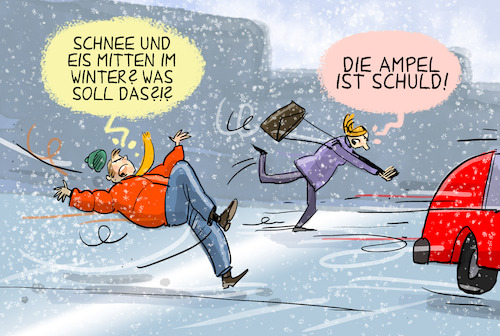 Cartoon: Schnee und Eis (medium) by leopold maurer tagged eis,schnee,verkehr,chaos,glatteis,flugverkehr,bahnverkehr,winter,wetter,rutschgefahr,auto,ampel,koalition,regierung,schuld,an,allem,fdp,spd,grüne,deutschland,leopold,maurer,karikatur,cartoon,eis,schnee,verkehr,chaos,glatteis,flugverkehr,bahnverkehr,winter,wetter,rutschgefahr,auto,ampel,koalition,regierung,schuld,an,allem,fdp,spd,grüne,deutschland,leopold,maurer,karikatur,cartoon