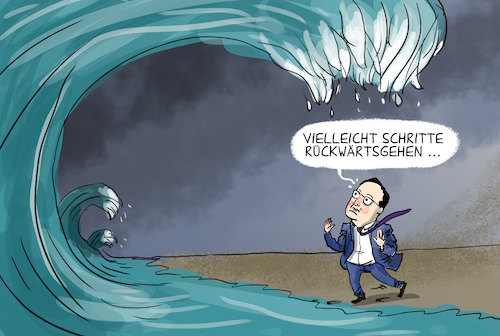 Cartoon: Schritte rückwärts (medium) by leopold maurer tagged spahn,gesundheitsminister,dritte,welle,lockerungen,schliessungen,lockdown,pandemie,mutationen,impfplan,impfung,covid,corona,leopold,maurer,cartoon,comic,karikatur,illustration,spahn,gesundheitsminister,dritte,welle,lockerungen,schliessungen,lockdown,pandemie,mutationen,impfplan,impfung,covid,corona,leopold,maurer,cartoon,comic,karikatur,illustration