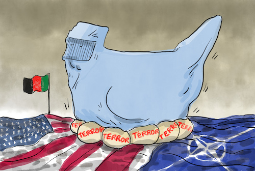 Cartoon: Taliban übernehmen die Macht (medium) by leopold maurer tagged taliban,afghanistan,abzug,nato,usa,kalifat,brutstaette,terror,terrorismus,burka,henne,taliban,afghanistan,abzug,nato,usa,kalifat,brutstaette,terror,terrorismus,burka,henne