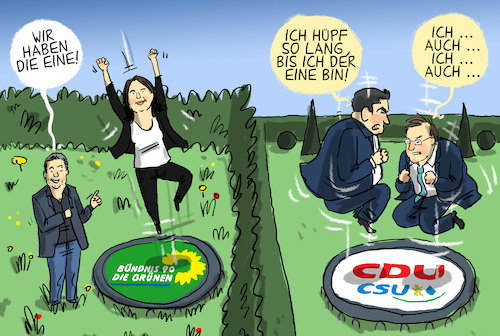 Cartoon: Trampolin der Parteien (medium) by leopold maurer tagged kanzlerkandidatur,csu,cdu,die,grünen,habeck,baerbock,söder,laschet,kandidatin,streit,machtkampf,einigkeit,wahl,leopold,maurer,karikatur,cartoon,illustration,comic,kanzlerkandidatur,csu,cdu,die,grünen,habeck,baerbock,söder,laschet,kandidatin,streit,machtkampf,einigkeit,wahl,leopold,maurer,karikatur,cartoon,illustration,comic