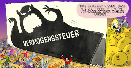 Cartoon: Vermögenssteuer (medium) by leopold maurer tagged vermoegenssteuer,reich,abschreckung,versuch,vermoegend,erbschaft,gespenst,verhinderung,steuern,abgaben,staatlich,kassa,geld,vermoegen,leopold,maurer,cartoon,karikatur,vermoegenssteuer,reich,abschreckung,versuch,vermoegend,erbschaft,gespenst,verhinderung,steuern,abgaben,staatlich,kassa,geld,vermoegen,leopold,maurer,cartoon,karikatur