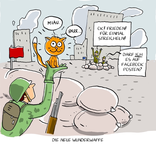 Cartoon: wunderwaffe (medium) by leopold maurer tagged kätzchen,katze,facebook,wunderwaffe,kindchenschema,krieg,frieden,kätzchen,katze,facebook,wunderwaffe,kindchenschema,krieg,frieden