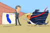 Cartoon: Trump gegen Newsom (small) by leopold maurer tagged trump,marines,proteste,abschiebungen,armee,newsom,demokratisch,kalifornien,gouverneur,bundesstaat,usa,mauer,grenze,wirtschaft,kampf,duell,präsident,leopold,maurer,karikatur,cartoon