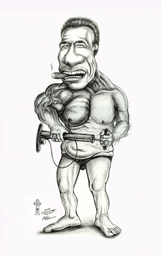 Cartoon: Arnies Geheimnis (medium) by Stefan Kahlhammer tagged zigarre,shriver,kennedy,hollywood,governor,kalifornien,california,fahrradpumpe,fahrrad,bodybuilder,body,kindergartencop,action,terminator,usa,austria,caricature,karikatur,flankalan,flankale,kahlhammer,schwarzenegger,arnold,arnold schwarzenegger,karikatur,karikaturen,terminator,arnold,schwarzenegger