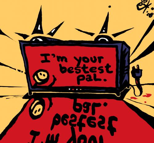 Cartoon: i am your bestest pal (medium) by ericHews tagged tv,evil,red,tail,plug,television,best,pal,friend,buddy,chum,amigo,amica,amico,copain,copines