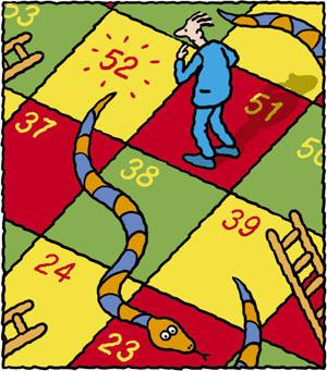 Cartoon: The Ageing Game (medium) by Ellis Nadler tagged snakes,ladders,board,game,numbers,age,52