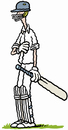 Cartoon: A thin batsman (small) by Ellis Nadler tagged cricket,cricketer,batsman,tall,thin,skinny,sport,england,helmet,pads,gloves