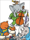 Cartoon: Jazz zoo (small) by Ellis Nadler tagged zoo,animal,elephant,bear,rhino,bird,rat,piano,music,jazz,congas,drum,bass,trumpet,singer,horn