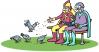 Cartoon: old superheroes (small) by Ellis Nadler tagged superhero hero old pensioner retired park bench birds feed pigeons helmet cape goggles couple unemployed redundant uniform
