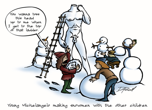 Cartoon: Young Michelangelo (medium) by toonerman tagged michelangelo,artist,snowman,snow,winter,child,children,play,cartoon,cold,frozen