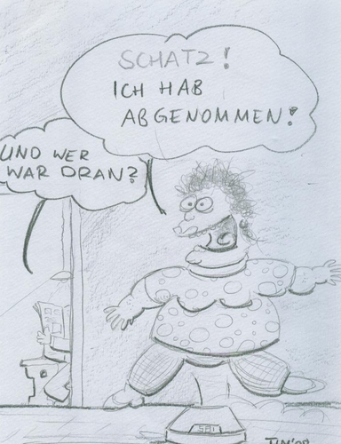 Cartoon: Abgenommen (medium) by timfuzius tagged abgenommen,waage,telefon,dick
