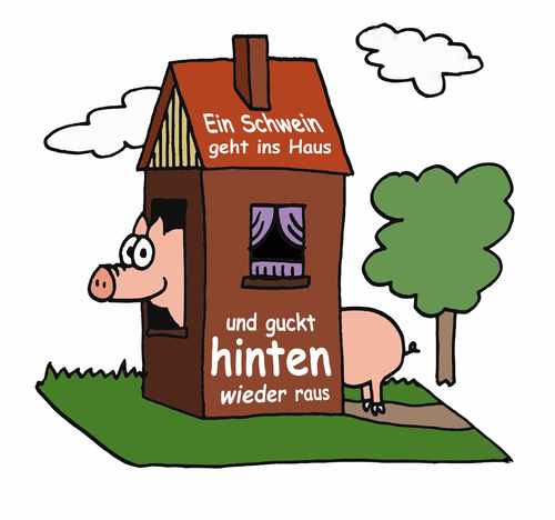 Cartoon: Ein Schwein geht rein (medium) by timfuzius tagged schwein,pig,haus,house,in,out