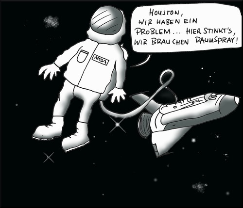 Cartoon: Neulich im Raum (medium) by timfuzius tagged spray,astronaut,weltall,all,space,raum,gestank,geruch