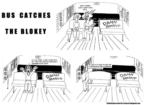Cartoon: Bus Catches The Blokey (medium) by BlokeyAarsevark tagged bus,catches,the,blokey,nits,lice,crabs,old,lady