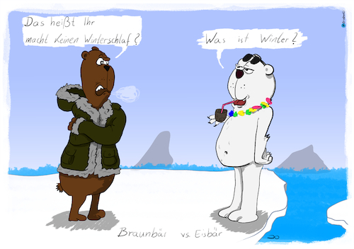 Cartoon: Braunbär vs. Eisbär (medium) by Grikewilli tagged bär,eisbär,braunbär,nordpol,aktis,antaktis,winter,winterschlaf