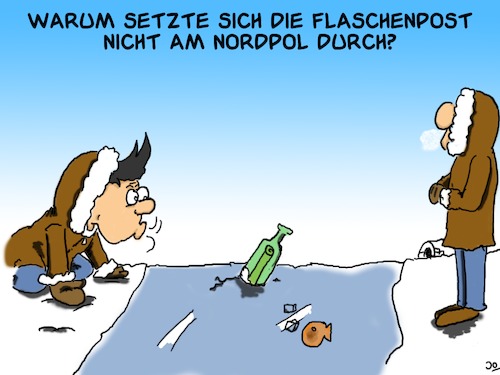 Cartoon: Nordpol Flaschenpost (medium) by Grikewilli tagged nordpool,südpol,flaschenpost,schnee,frost,winter,eis,arktis,see,meer,eskimo,gefroren,kalt,iglu
