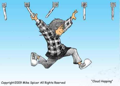 Cartoon: Cloud-hopping (medium) by Mike Spicer tagged mike,spicer,cartoon,fun,play,humour,caricature,child,daughter