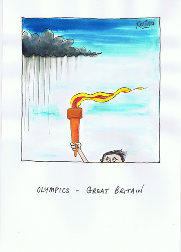 Cartoon: British Olympics (medium) by Kerina Strevens tagged sport,humour,fire,games,olympics,cold,wind,rain,weather,flame