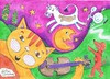 Cartoon: Hey Diddle Diddle (small) by Kerina Strevens tagged cat,fiddle,music,cow,jump,moon,dog,laugh,fun,dish,spoon,nursery,rhyme