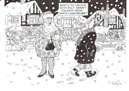 Cartoon: Santa in dress (medium) by Ken tagged santa,in,dress,weihnachten,weihnachtsmann,weihnachtsfrau,mann,frau,geschlechter,sexualität,transvestit,transe,verkleiden,winter,schnee,stadt,homosexualität,homosexuell,anders,überaschung,kleid,kleidung,religion,kostüm,schwul,verwunderung,verwundert,erstaunt,schauen,gucken,verwirrt