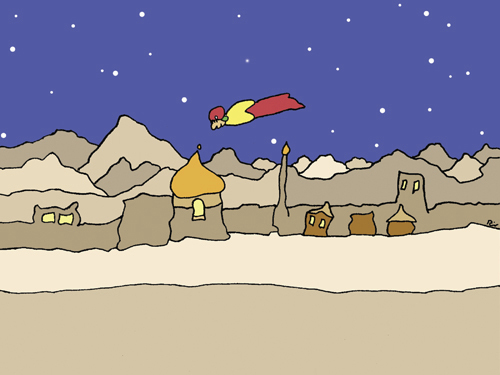 Cartoon: Flying (medium) by ringer tagged flying,desert,night,stars,mountains,sand