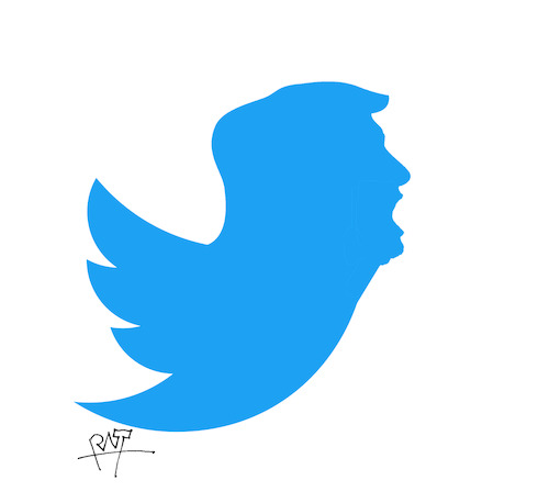Cartoon: Donald Trump Twitter Terror (medium) by Clemens_Ratte-Polle tagged donald,trump,twitter,terror,tweets,tweet,hate,speech,president,usa,2018,scream,trumpeet,satire,karikatur,comic,cartoon,politik,politics,fakenews,altnews