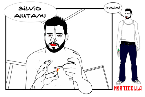 Cartoon: Silvio Aiutami (medium) by morticella tagged morticella,illustrazioni,striscia,vignette,anime,manga,gratis,free