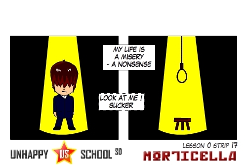 Cartoon: US lesson 0 Strip 17 (medium) by morticella tagged uslesson0,unhappy,school,morticella,manga