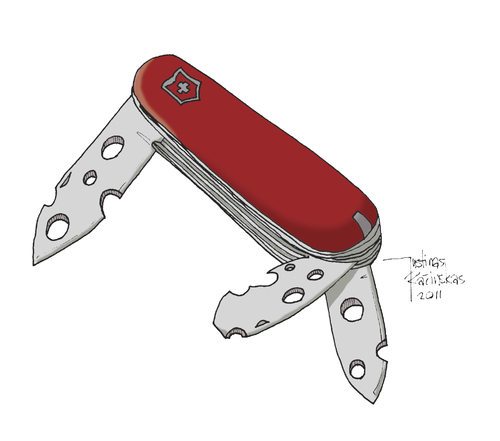 Cartoon: Swiss Army Knife (medium) by Justinas tagged swiss,army,knife,schweizer,armeemesser